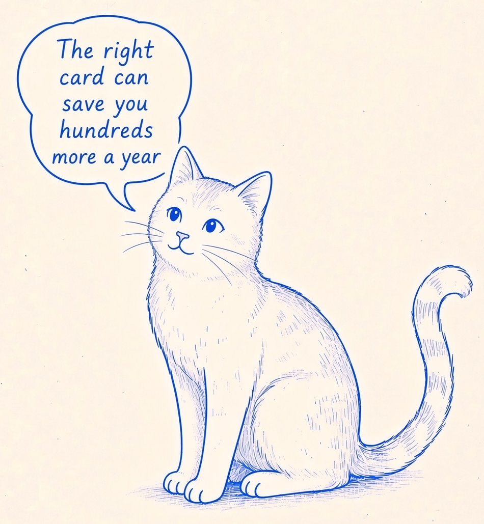 Credit Cat mascot: the right card can save you hundreds more a year